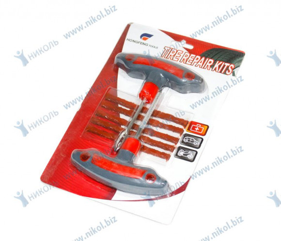 Набор для ремонта шин бескамерных (5 жгутов, шило, аппликатор желез.) Набор для ремонта шин бескамерных (5 жгутов, шило, аппликатор желез.)