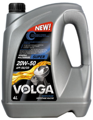Масло мотор. 20W50 Волга-Ойл Super API SG/CD (4л) 1*3шт