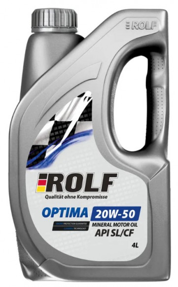 Масло мотор. ROLF. Optima SAE 20W50 API SL/CF 4л. Пластик Масло мотор. ROLF. Optima SAE 20W50 API SL/CF 4л. Пластик