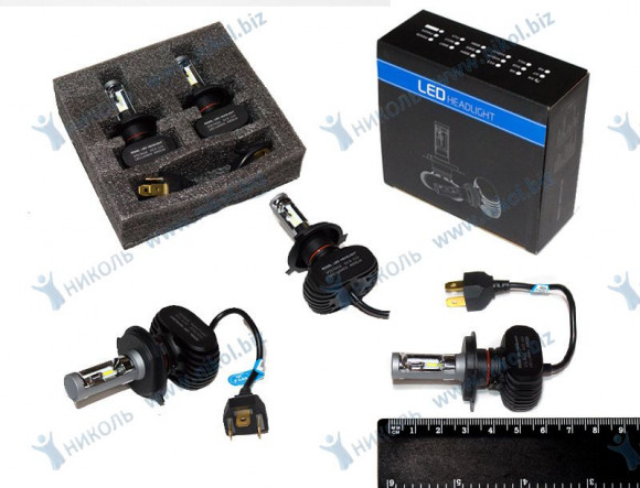 Лампа светодиод Н4 12-24V 6000K 5000 Lm в кор. (кт=2шт) пассивная с-ма охл-я Лампа светодиод Н4 12-24V 6000K 5000 Lm в кор. (кт=2шт) пассивная с-ма охл-я